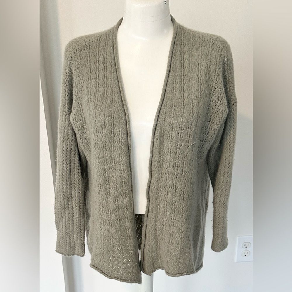 Garnet Hill Sage Green Cashmere Open Front Sweater S